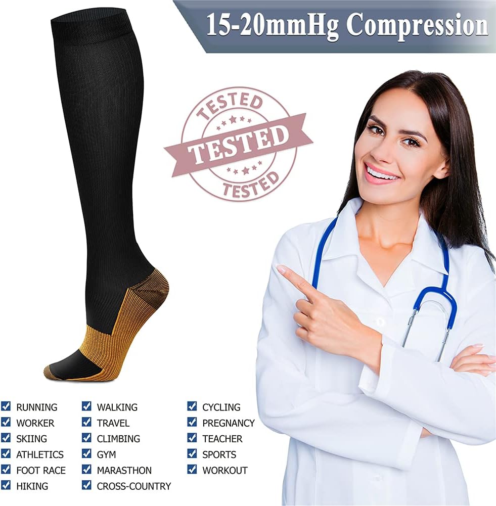 QUXIANG Copper Compression Socks - 8 Pairs for Enhanced Circulation | Ideal for Running & Cycling - 15-20 mmHg
