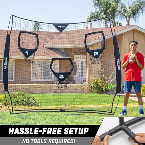 GoSports 8 x 8 ft Football Throwing Net - Black Practice Target for Quarterbacks