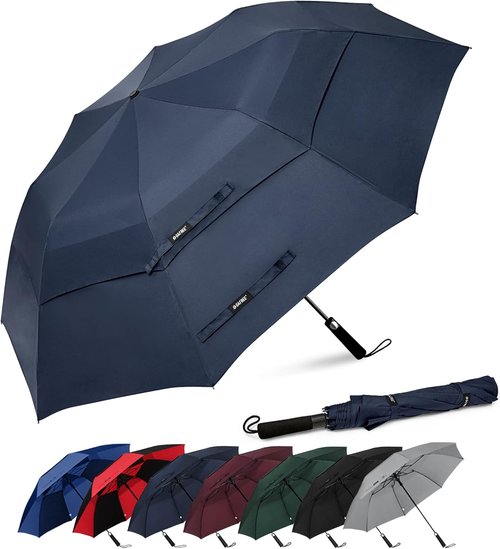 G4Free 62-Inch Portable Golf Umbrella - Large Windproof & Waterproof Double Canopy | Dark Blue