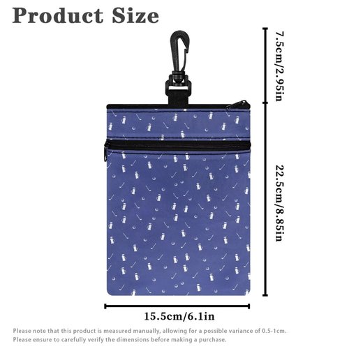 Rchsomd Blue Golf Theme Print Polyester Golf Accessory Bag Durable Golf Tees Holder Pouch for Men and Women with Zippered Pocket Portable Golf Tee Pouch