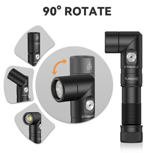 TUNENGE T21X 1400 Lumen Small LED Flashlight Rechargeable, Super Bright 90 Degree EDC AA Pocket Flashlight with Magnet, Adjustable Headlamp, Mini Tactical Light & Clip for Camping Running Hiking