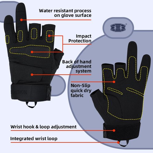 Seibertron S.O.L.A.G-T Tactical Three Fingerless Gloves - Durable Water Resistant Gloves for Sports and Outdoor Adventures Black S
