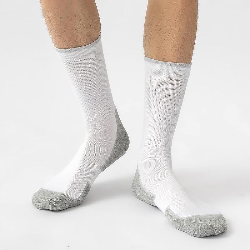 JOYNÉE 5/10 Pairs Men’s Lightweight Athletic Crew Socks – Cushioned Breathable Long Socks White (5 Pairs) Large