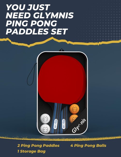 Glymnis Ping Pong Paddles Set - Premium Table Tennis Rackets with Balls & Storage Case | Indoor/Outdoor Use