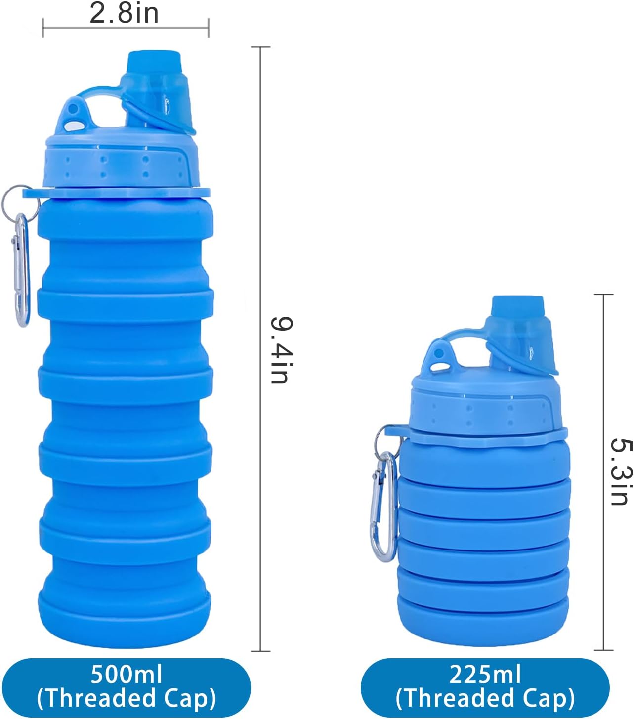Skiennix Collapsible Water Bottle - Portable 500ml Silicone Travel Bottle with Mountaineering Buckle