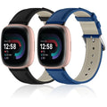 Lzwldan 2 Pack Leather Bands Compatible With Fitbit Sense/Versa 3/4 - Soft Genuine Leather Replacement Wristband for Men and Women