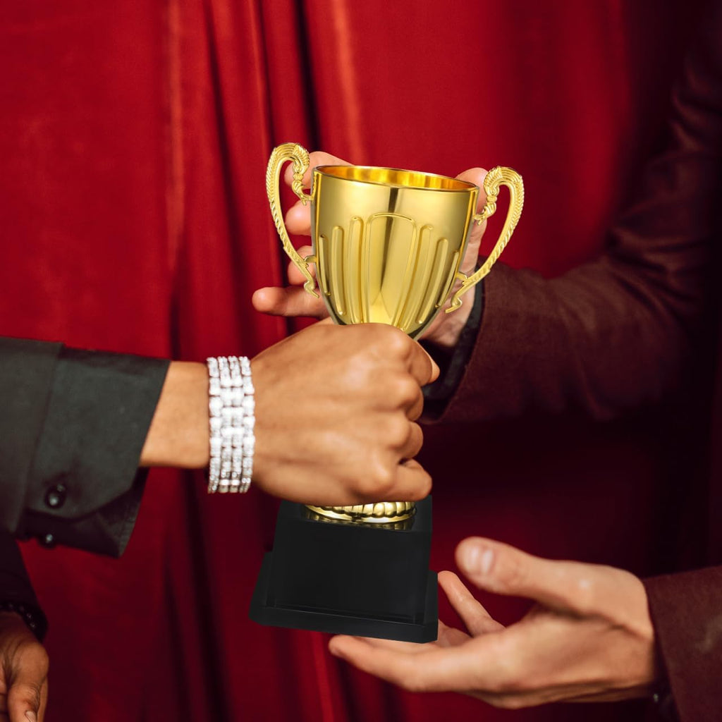 Yardwe Mini Gold Trophy Cup - 7.5 Inch Award with Black Square Base for First Place Recognition