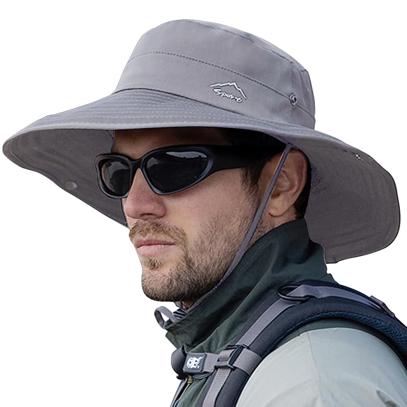 Light Grey Cooling Sun Hat for Men & Women - Wide Brim Foldable Boonie Hat for Fishing Hiking