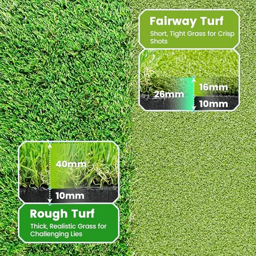 Golfpar Standard 5x4ft Dual-Turf Golf Hitting Mat with Ball Tray, 26mm Fairway & Rough Turf