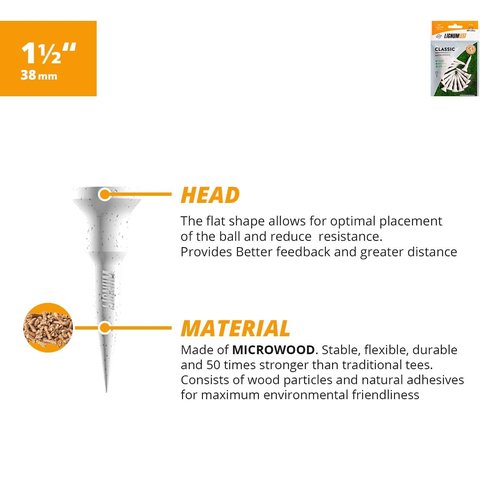 LIGNUM Perfect for Hybrids and Irons 50x More Durable Microwood Short Golf Tees 1 ½ Inch – 38mm / Innovative Wood Fibre/Short Tees, 1.5 Inch Golf Tees, Golf Tee Small, Golf Tees / 48 Pieces