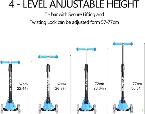 Kids Kick Scooter, 3 Wheeled Scooter for Kids, Child/Toddlers Toy, Adjustable Height, Anti-Slip Deck, Flashing Wheel Lights, for Boys/Girls 3-12 Year Old (Blue)