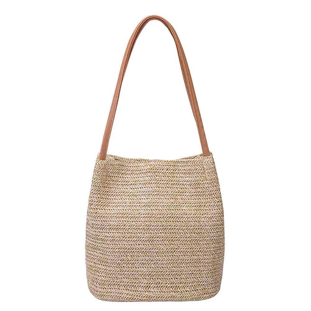 Aphoraeny Straw Beach Bag Buckets Totes Handbag Shoulder Bag Tote Bag Women Summer Handbag (A-Dark Beige)