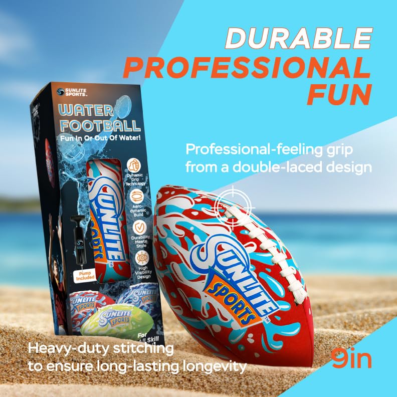 Waterproof Football for Lawn Pool Beach & Backyard Play - Scarlet