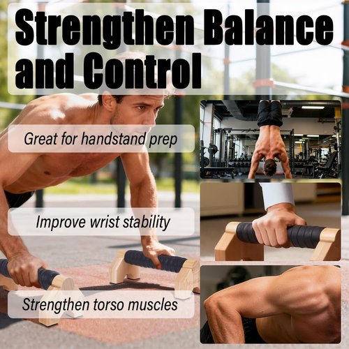 Solid Wood Parallettes Push Up Bars for Home & Gym, Durable Wooden Calisthenics Equipment with Non-Slip Grip, Full Body Strength & Balance Training
