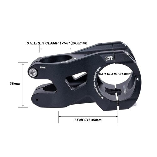 FIFTY-FIFTY Aluminum Alloy Mountain Bike Stem for 1-1/8 Steer Tube 31.8mm Handlebar, Short Handlebar Stem for All Mountain, MTB, Downhill, Freeride(35mm, Black)