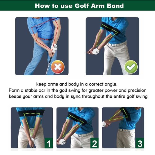 ZWOOGYM Golf Grip Kit,2 Pack Golf Grip Trainer with 1 Swing Correcting Arm Band, to Help Train Correct Hand Position,Golf Training Aid, (Black Band+Black&Blue Grip Trainer, 1)