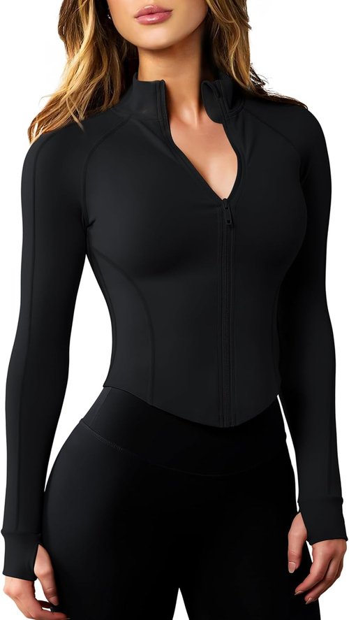 AVGO Women's Workout Jacket - Lightweight Zip-Up Cropped Yoga Top with Thumb Holes | Slim Fit Design