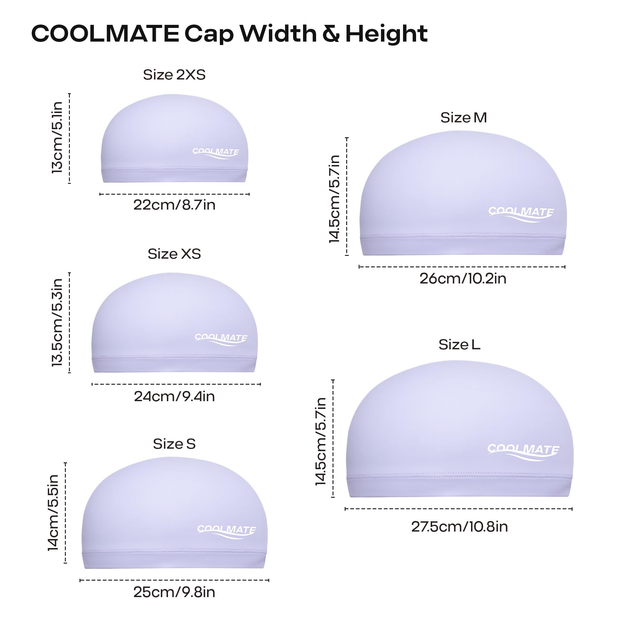 COOLMATE Fabric Swim Cap for Adult Women, Silicone Water Resistant Layer, Cloth Swim Cap Gifts for Swimmers, Lightweight and Comfortable for Pool, Lap Swimming (Light Purple, M)