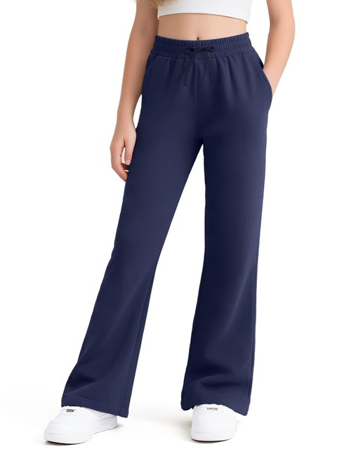 NUMYEAN Girls Uniform Pants Flare Sweatpants Joggers Pants Preppy Clothes for Girls 9-10 Years Navy