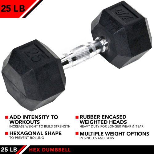JFIT Rubber Hex Dumbbells, 25 lb.