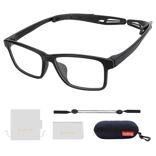 Sports Goggles Glasses Football Soccer Safety Glasses Goggles Adjustable Strap Interchangeable Temples for Men Youth (GWM681 Black)