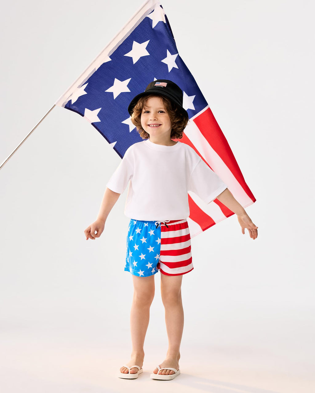 maamgic Boys Swim Trunks with Compression Liner Toddler Stretch Swim Shorts Quick Dry Swimming Trunks Boxer Brief 2 in 1 Beach Shorts American Flag 8