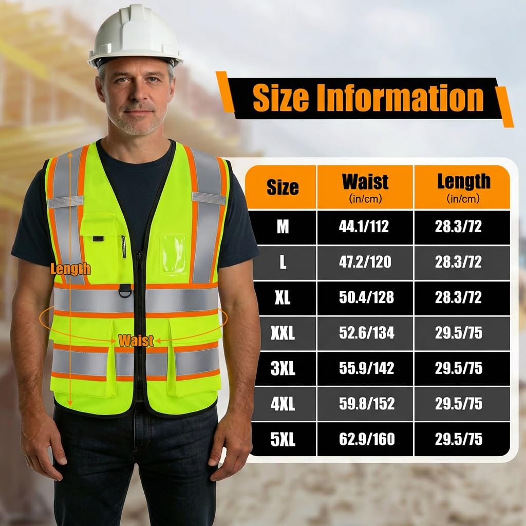 Custom Safety Vest with Logo, High Visibility Reflective Vest with Pockets and Zipper for Men Women, Personalized Construction Safety Vest Work,Warehouse,Surveyor, Crossing Guard,Road,Runner（Green）