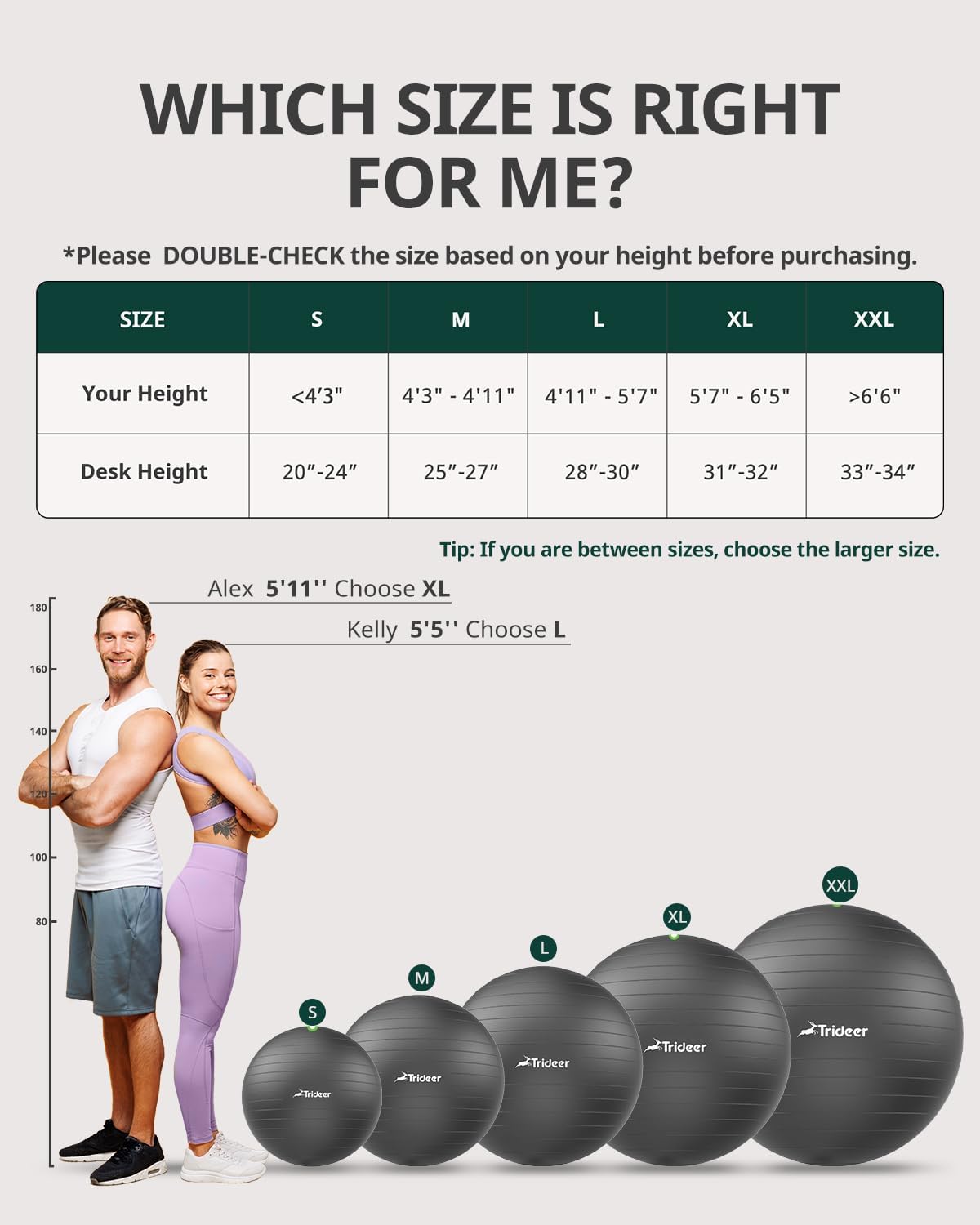 Trideer Exercise Ball - Stability Ball for Yoga & Pilates | Core Training & Balance | 5 Sizes Available