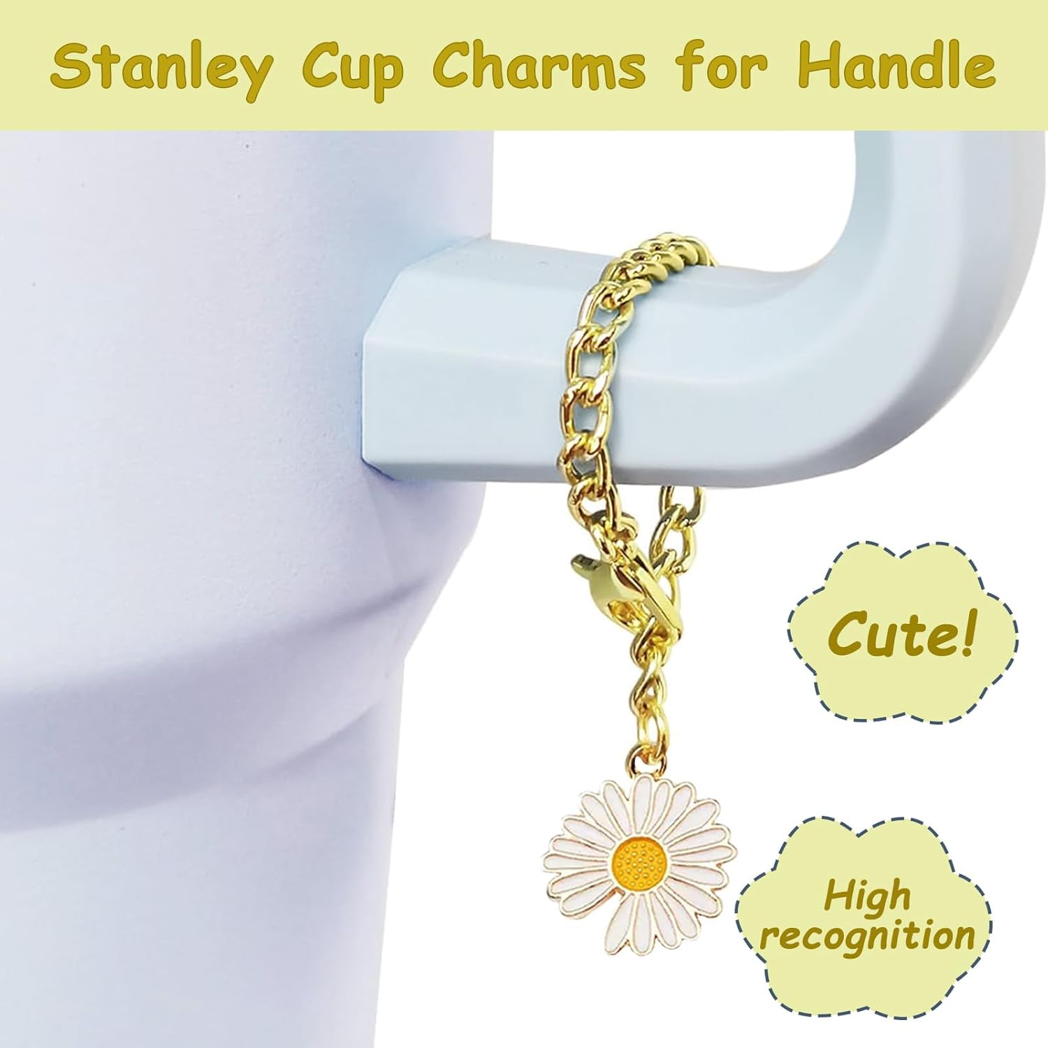 Stanley Cup Accessories Set - 2 Straw Covers, Spill-Proof Stopper & Handle Charm | Lemon Yellow