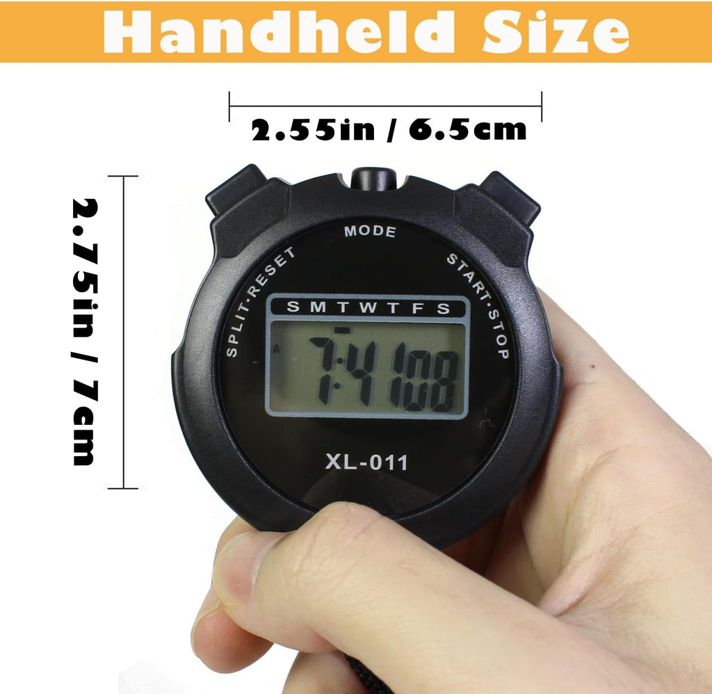 Skiennix Digital Sport Stopwatch Timer - Large Display with Date, Time & Alarm | 6-Pack, Black