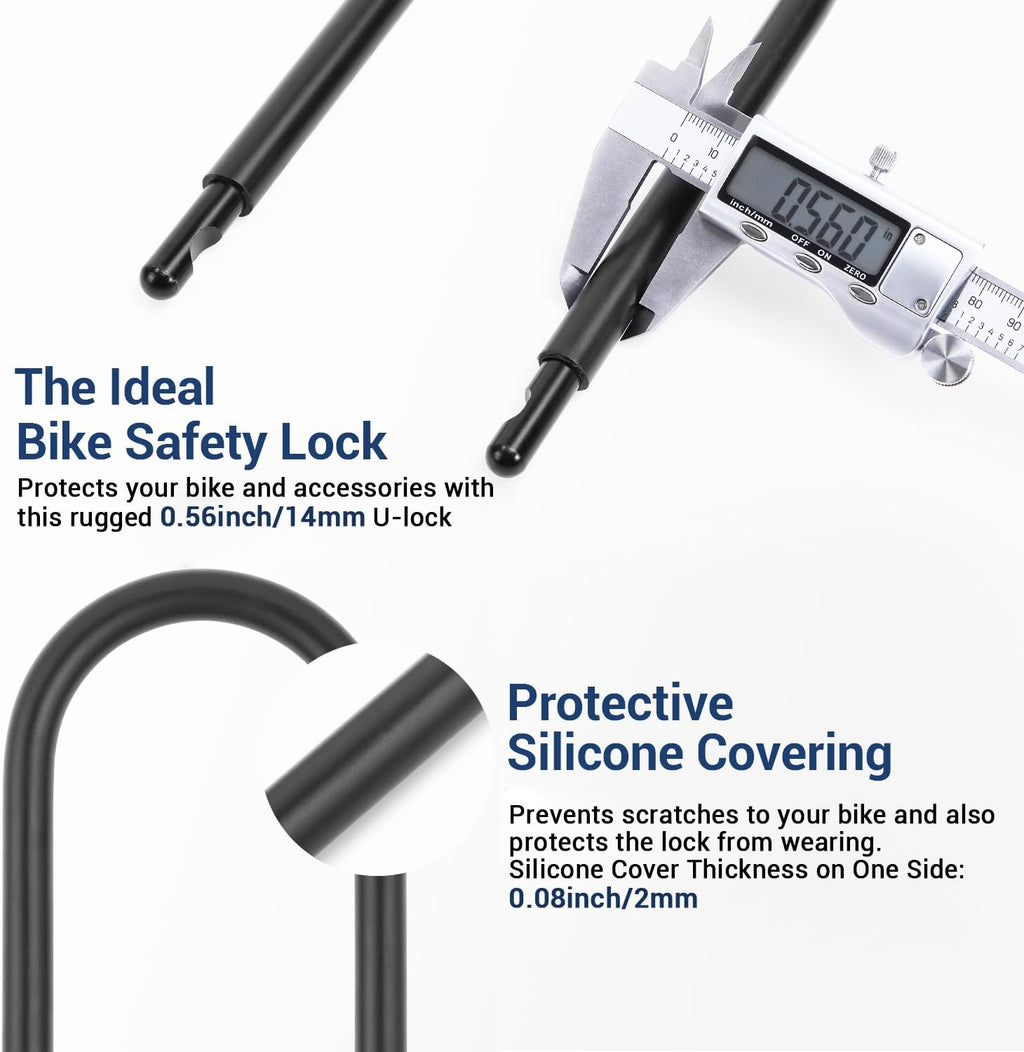 Sportneer Bike Lock - 14mm Keyless Combination U-Lock with 5ft Security Cable | Heavy-Duty Anti-Theft Design, 9.05''x4.9''