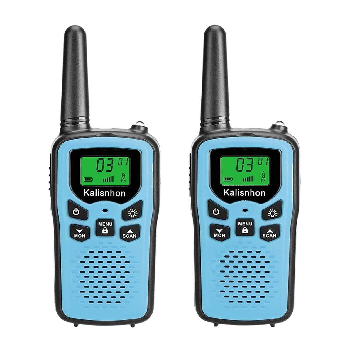Walkie Talkies for Adults,Kalisnhon walkie talkies with 22 FRS Channels，walkie Talkie Long Range with Flashlight VOX LCD Display Two Way radios for Cycling Camping Hiking(2 Pack) 2-Blue