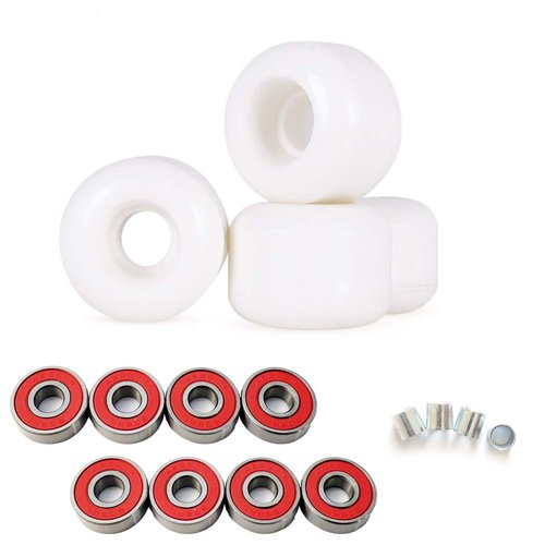 Jonscart Sport Skateboard Wheels Kit-4pcs 50mm X 35mm 83A White Soft Cruiser Wheels 8pcs High Speed Precision ABEC-9 Ball Bearings 4pcs Spacers