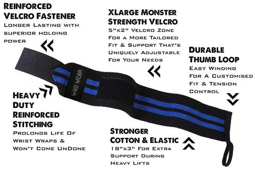WOD Wear Elastic Wrist Wraps for Powerlifting, Strength Training, Bodybuilding, Cross Training, Olympic Weightlifting, Yoga Support - One Size Fits All (Diamond)