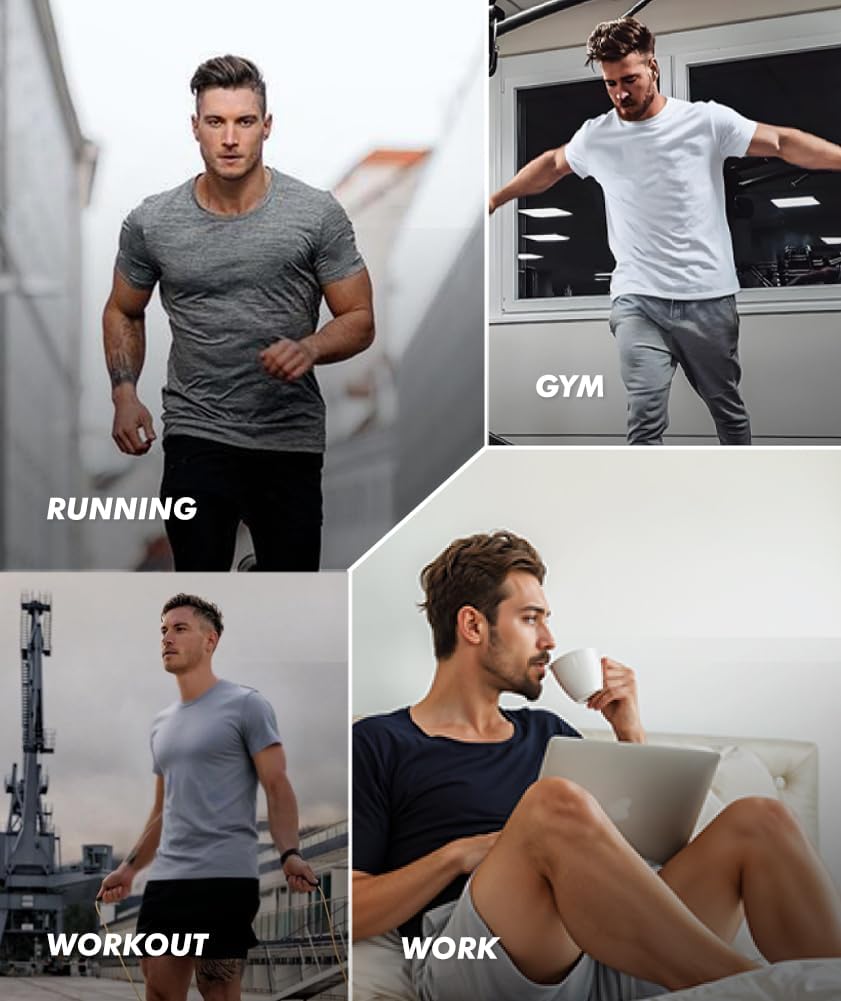 Skiennix Workout Shirts for Men - Quick Dry Black Moisture-Wicking Short Sleeve Tees | 5 Pack
