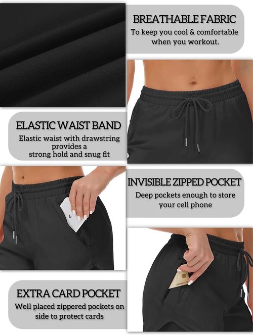 Mancreda Women's Running Shorts - Elastic Gym & Yoga Shorts with 3 Zipper Pockets