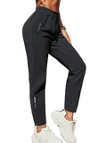 XYXYING Women's Drawstring Hiking Pants Quick Dry Stretch Loose Casual Pants with Zipper Pockets for Running Yoga Workout Black