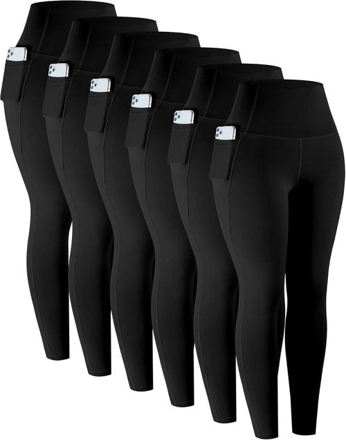 LZYVOO High-Waisted Leggings with Pockets - 6-Pack Soft Tummy Control Yoga Pants for Women