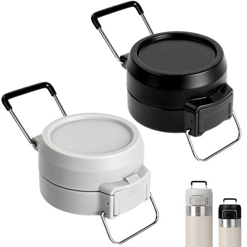 2Pcs Lid Replacement for Stanley Quick Flip GO, Cover Cap for Stanley Quick 24oz/36oz, BPA-Free Push Button, Leakproof Flip GO Lid with Carry Loop for Travel/Sports, No Spill Reuse Top, Gray Black