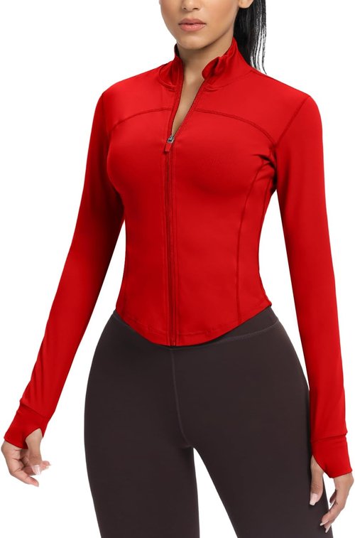 AVGO Women's Cropped Running Jacket - Slim Fit Athletic Top with Thumb Holes | Perfect for Workouts