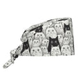 Black and White Cat Working Cap Scrub Cap with Sweatband Adjustable Unisex Men Women Tie Back Hat Nurse Surgical Caps