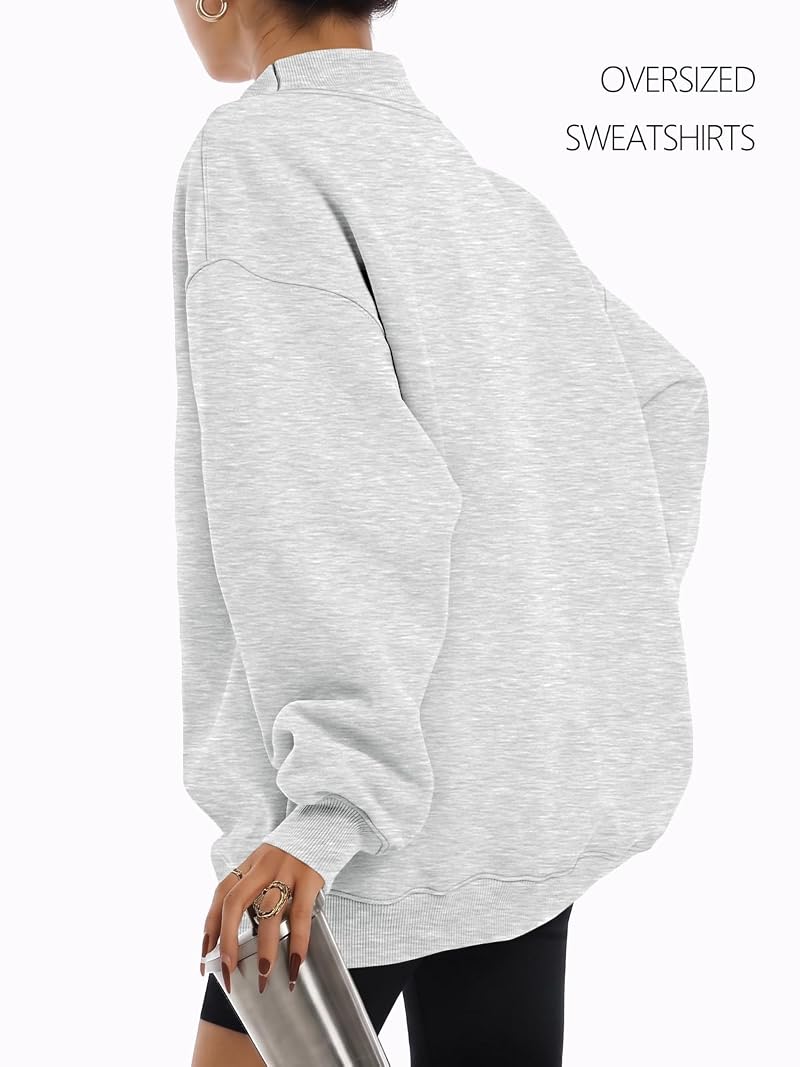 Trendy Queen Womens Mock Neck Oversized Sweatshirt - Grey, Small