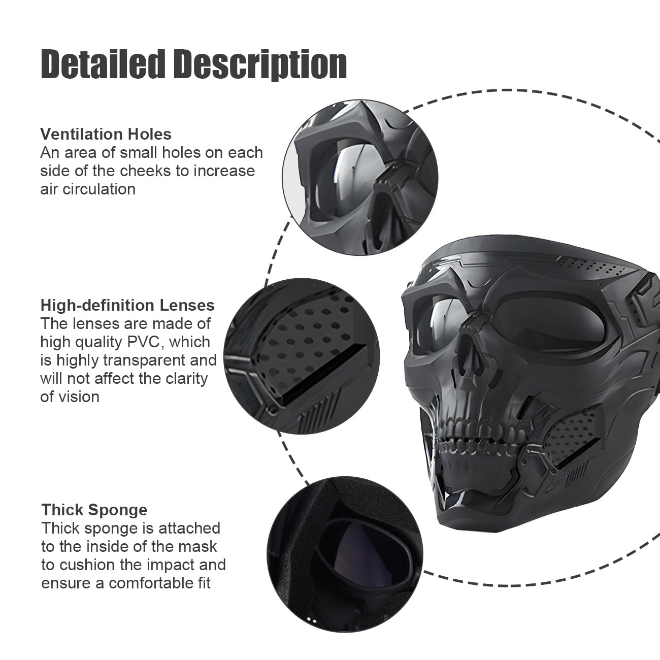 Motorcycle Helmet Riding Goggles Glasses Anti Fog Face Mask Dirt Bike ATV Motocross Eyewear (Black, Black Lens)