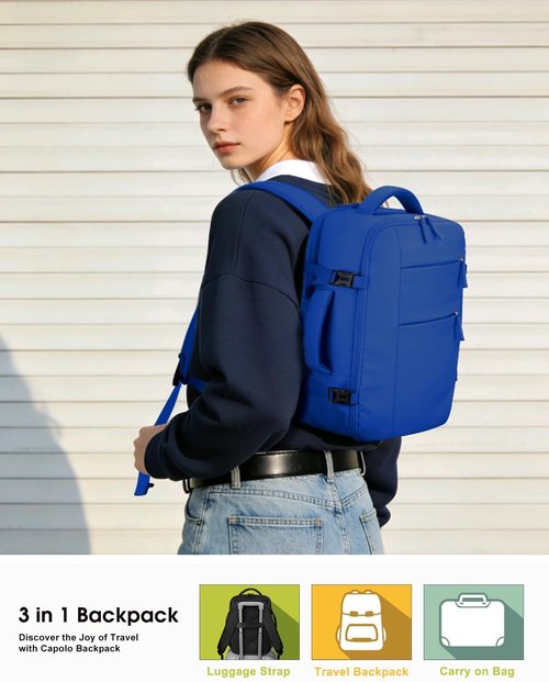 Capolo Waterproof Travel Backpack - Airlines Approved Laptop Bag for 15.6 Inch Devices | Royal Blue