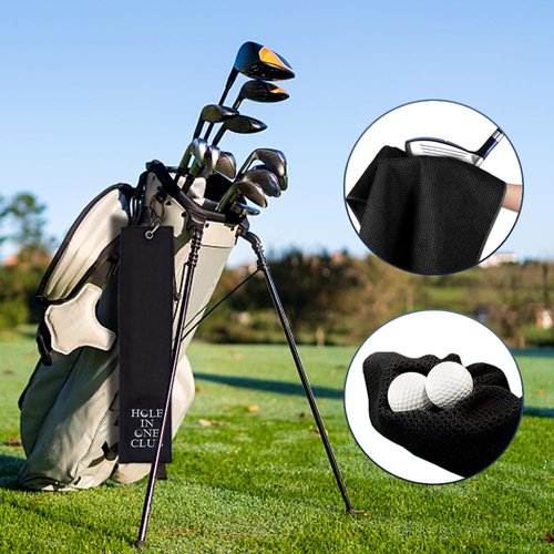 WUUCKOO Black Hole in One Club Embroidered Golf Towel, Funny Golf Towel for Golf Bag with Clip, Golf Accessories for Men, Birthday Gifts for Golfer