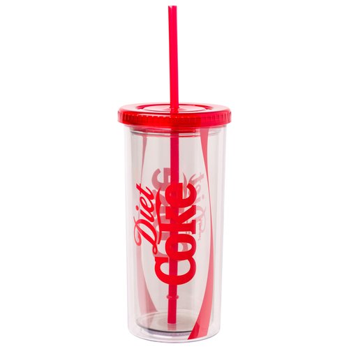 Silver Buffalo Coca Cola Diet Coke Plastic Tall Cold Cup with Lid and Straw, 20 Ounces