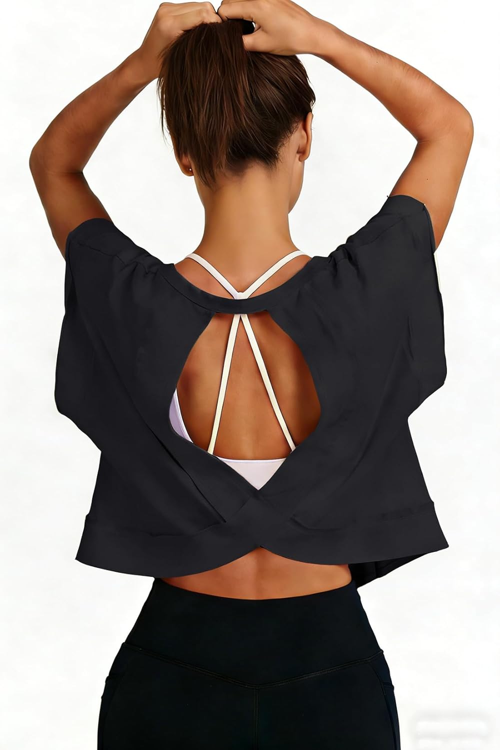 Skiennix Women's Open Back Workout Shirt - Cotton Short Sleeve Crop Top for Yoga | Stylish & Comfortable