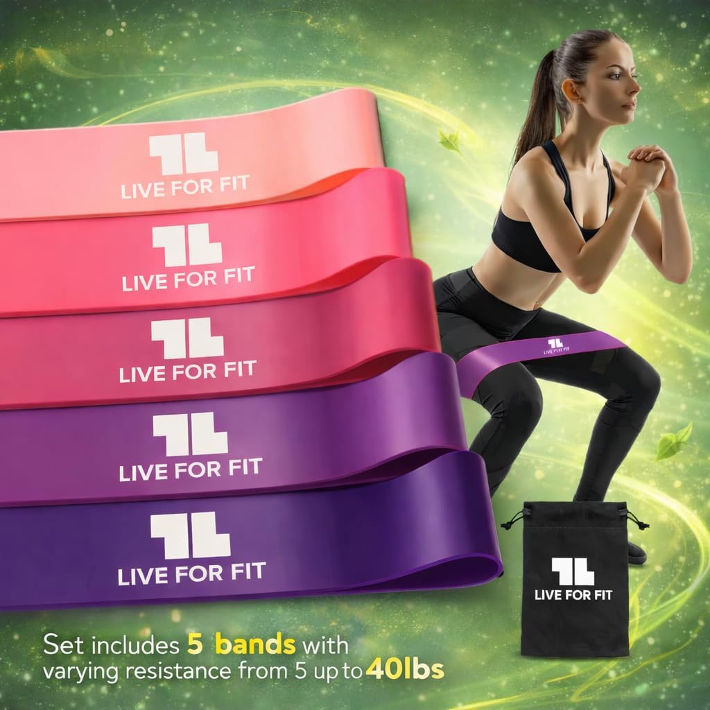 Skiennix Exercise Resistance Loop Bands - Set of 5 with Instruction Guide & Carry Bag