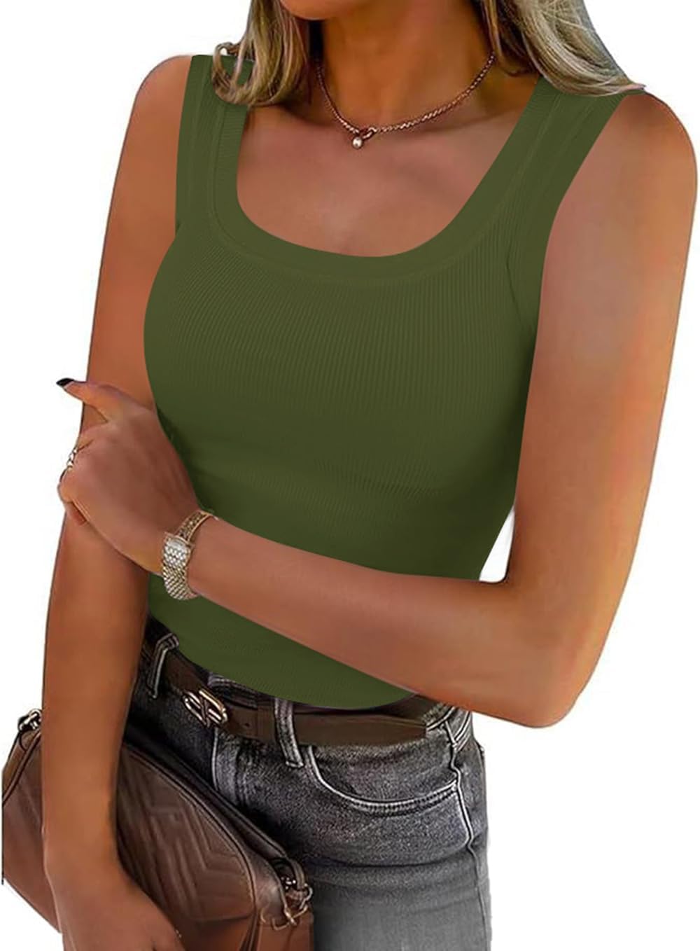 SVALIY Women's Fitted Ribbed Tank Top - Square Neck Sleeveless Shirt for Summer | Stylish Basic Top