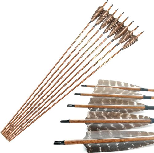 Archery Traditional Arrows - 12PCS Carbon Shafts with Turkey Feathers | 30-32 Inch for Recurve & Compound Bows